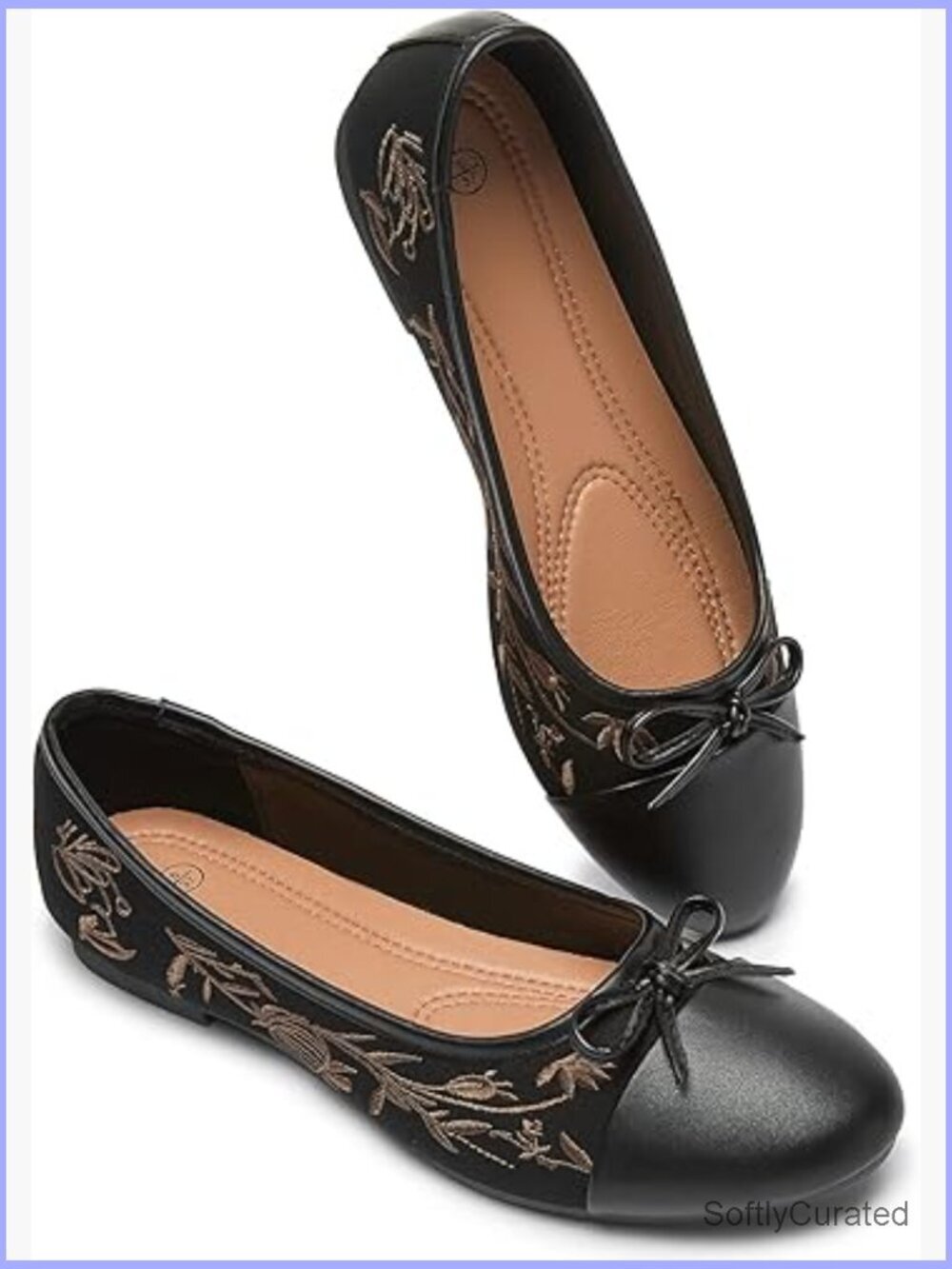 Women's Embroidered Flats with Memory Foam, Round Toe Ballet Shoes